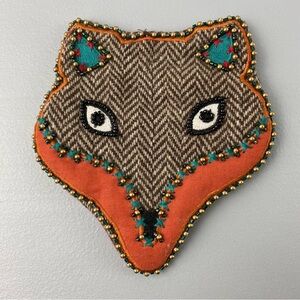 Fox Face Beaded Handmade with Love Zippered Cosmetic or Change Bag
